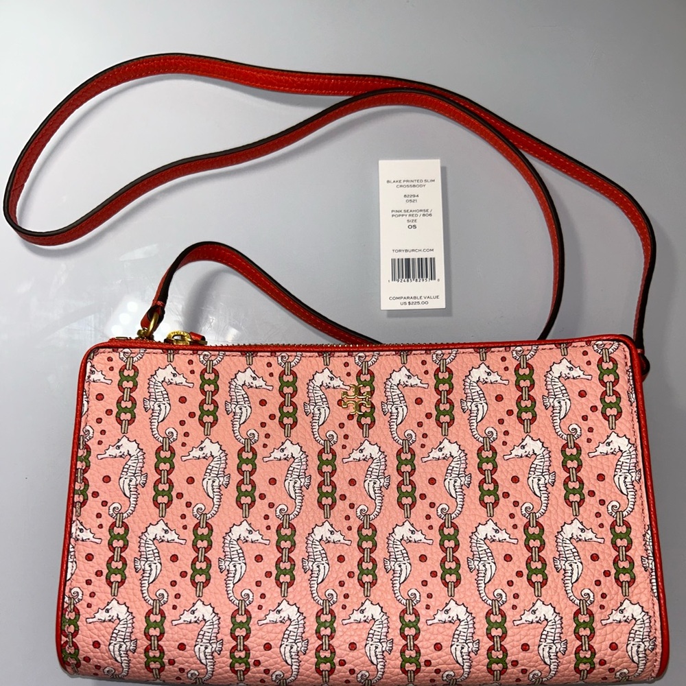 Women's Coral Seahorse Print Crossbody Bag - Picture 7 of 11